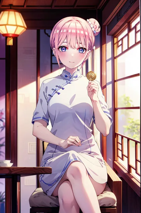 ichikanakano, ichika nakano, short hair, bangs, blue eyes, hair between the eyes, pink hair, one side up, happy smile, smile, op...