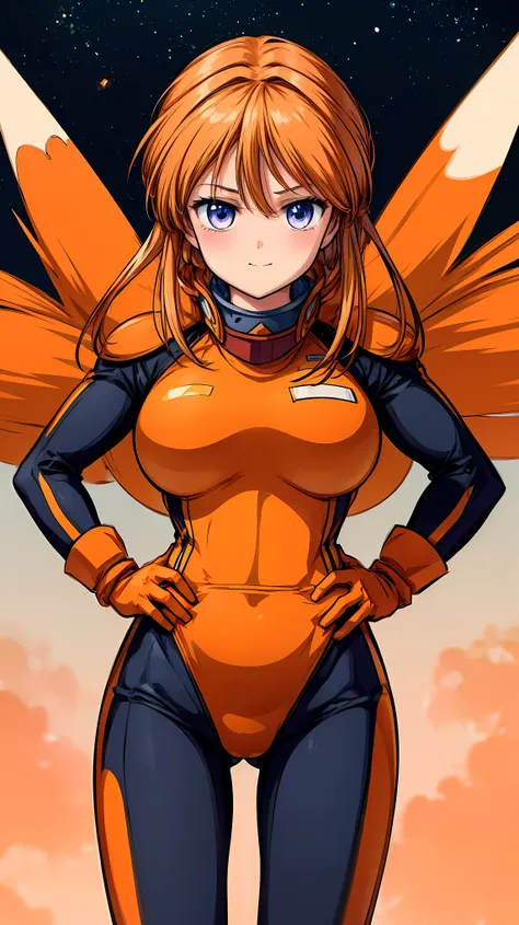 very detailed、highest quality、best image quality、masterpiece、8k、anime face、lppl2、pilot suit、(sfw giant)、big breasts、orange hair、...