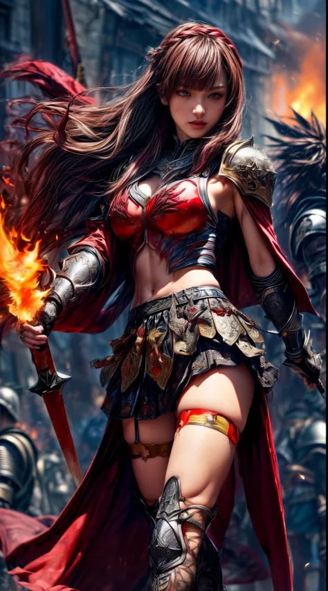 Very beautiful woman、Slender women、(Detailed face)、Realistic Skin、((Knight of Fire)), (((Crimson armor:1.25)))、((((非常に繊細で繊細な装飾が施されたCrimson armor:1.5))))、((Delicate photo))，(Girl Astepeace RAW Photo Details:1.25), (highest quality:1.6), (超A high resolution:...