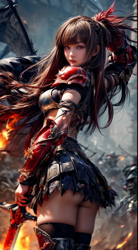 Very beautiful woman、Slender women、(Detailed face)、Realistic Skin、((Knight of Fire)), (((Crimson armor:1.25)))、((((非常に繊細で繊細な装飾が施されたCrimson armor:1.5))))、((Delicate photo))，(Girl Astepeace RAW Photo Details:1.25), (highest quality:1.6), (超A high resolution:...