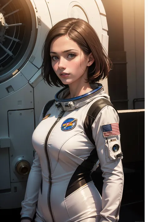 there is a woman 30yo wears intricate astronaut suit, a hyperrealistic astronaut, hyperrealistic astronaut, shuttle launch pad in background, (4k photorealism)!!!, (4k photorealism)!!, [ 4 k digital art ]!!, realistic shaded perfect body, realistic anime 3...