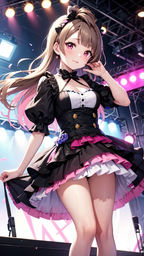 kotori minami, super detailed, standing, alone, absolute reference to center, (1 girl), (white skin), pink gothic  style, idol, ...