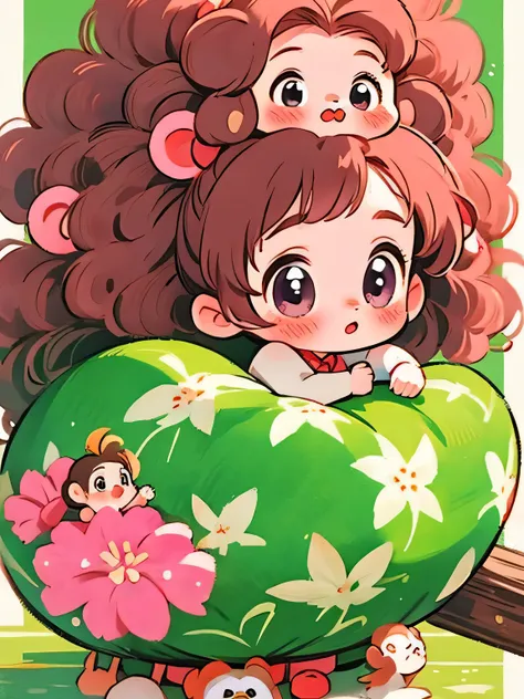 Momoko Sakura style, Kawaii Design, The most beautiful girl of all time、Chibi, monkey, playing、monkey Forest