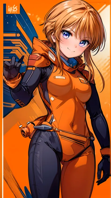 Very detailed、highest quality、Best image quality、masterpiece、8k、Anime Face、A kind smile、(lppl2:1.3)、Orange Hair、Pilot Suit、Big Breasts、Cowboy Shot、Side view