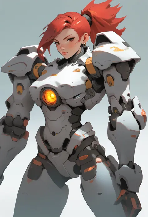 1girl, red hair, solo, mecha