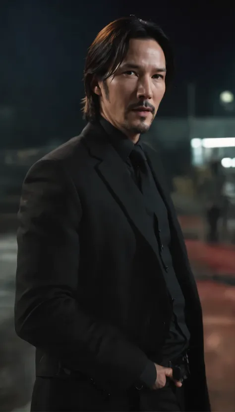 High definition movie starring Keanu Reeves(matrix):Dramatic scene The protagonist, skillfully played by Keanu Reeves,、Standing in a dimly lit, high-tech urban environment。『matrix』He was dressed in a sleek black suit reminiscent of his iconic role in、We ar...