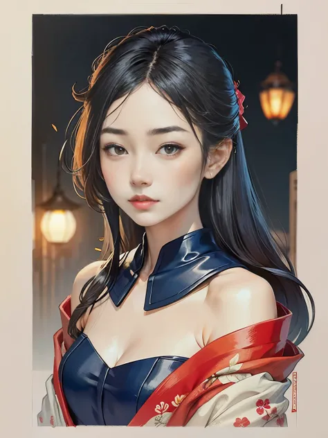 Ukiyo-e:1.9、Utamaro、woodblock print、woodblock print、colorful inkpainting、Beautiful woman、Space Opera、skimpy leather costume、Detailed face、Beautiful Eyes、Elegant kimono、Intricate floral pattern、Delicate skin、Natural light、A calming color palette、Soft Focuas...
