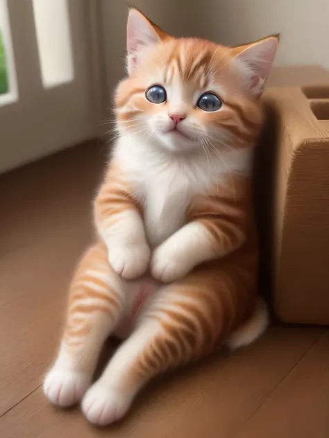 (highest quality,4K,8k,High resolution,masterpiece:1.2),Super detailed,(Realistic,Realistic,Photorealistic:1.37),indoor,Cute reddish brown kitten,White nose、(Mostly white)、All front legs are white、Art Gallery、(Very small kitten)、Sleeping、Random Pause