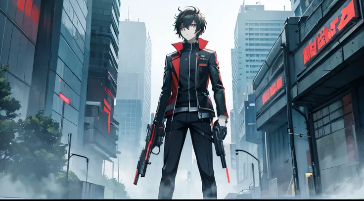 art style psycho-pass anime, dominator gun, anime, kogami, sci fi city