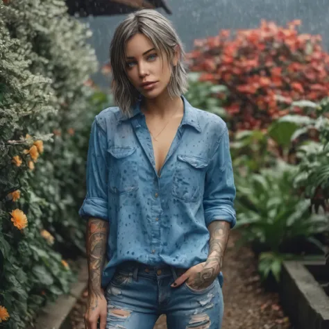  (MASTERPIECE, BEST QUALITY:1.2), 8K,, full-body image of female laurence bedard (Age 20) dressed in wet T-shirt and ripped jeans. Extras: perfect-eyes, bright-irises, captivating-gaze, expressive-eyes, perfect-lips, perfect-anatomy, stunningly-beautiful, ...