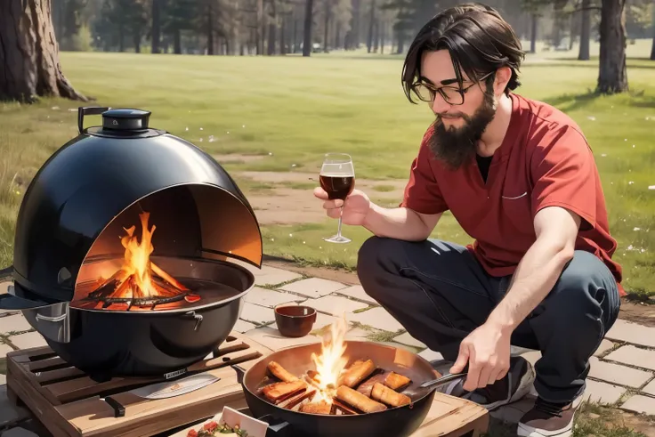 (yossan), Glasses, beard, Outdoor Camping, campsite, Food Preparation, Fresh ingredients, Outdoor Cooking, Bonfire, cooking, nature, landscape, wild, fun, activity, family, fresh, cooking, pot, grill, Dutch Oven, roast, barbecue, flavorful, evening, warm, ...