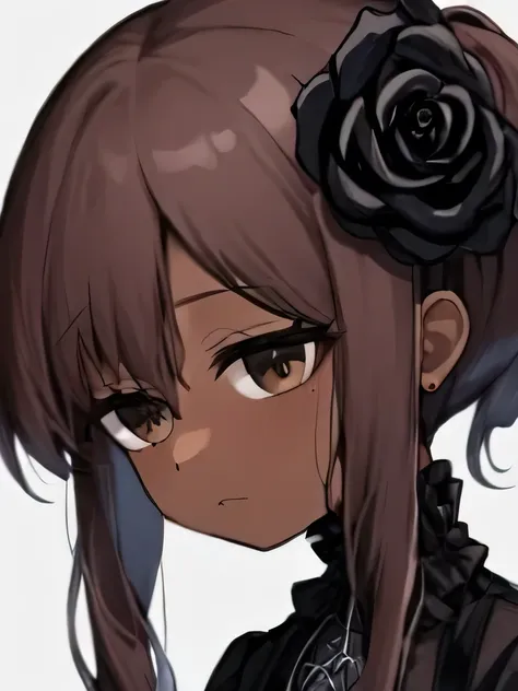 gothic girl brown skin sad , black rose in hair