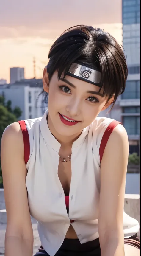 (female,anime,anime shippuden,tenten:1.1),(short hair,black hair),(brown eyes,beautiful detailed eyes,realistic eyes:1.1),(smile...