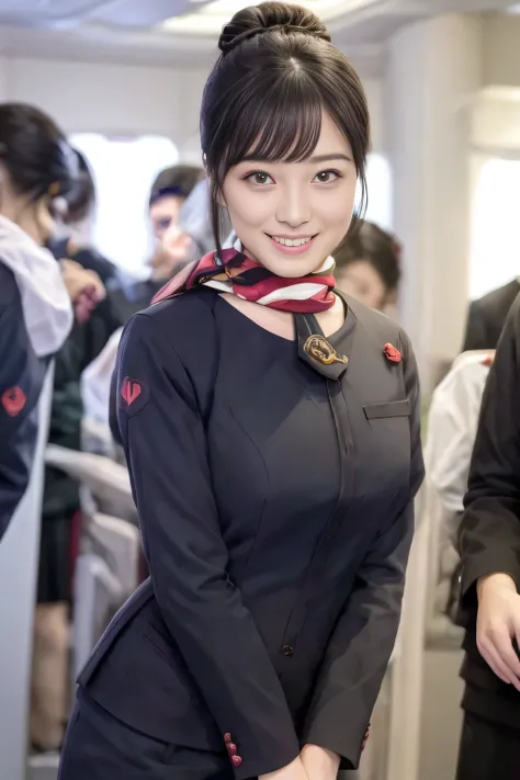 (masterpiece:1.2、highest quality:1.2)、32k hdr、high resolution、(alone、1 girl、slim figure)、（realistic style of jal cabincrew unifo...