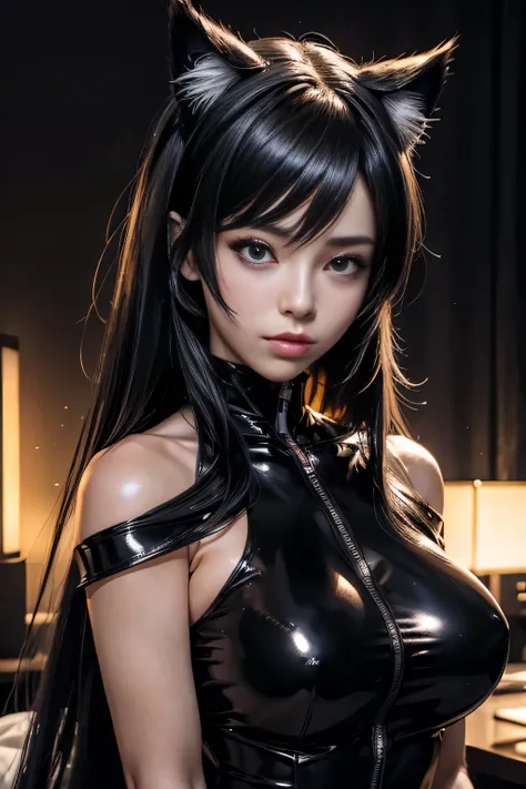 anime girl with cat ears and black lingersuit posing for a picture, seductive anime girl, hyperrealistic , beautiful alluring anime woman, 3d anime girl, attractive anime girl, seductive. highly detailed, anime highly detailed, , beautiful alluring anime t...