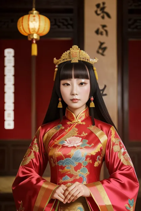 China, 1491. A young ((Zhang Empress)), in a luxurious palace, ((((chinese royal clothings from the 1490s)))), ((hairstyle of the 1490s)), ((colorful, luminous))