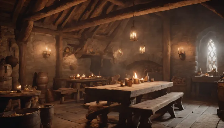 Rustic interior of a Viking medieval tavern, Video games from the 1990s, Pre-rendered backgrounds