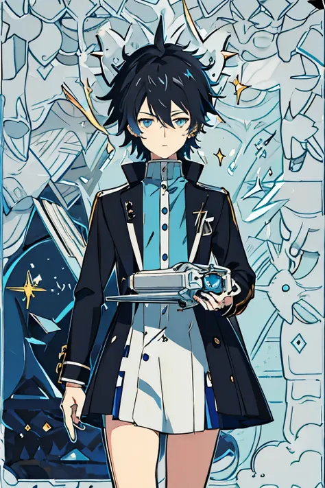 

1. "Kaito, a rebellious high school student with spiky black hair and piercing blue eyes, discovers a hidden power to control technology with his mind."
