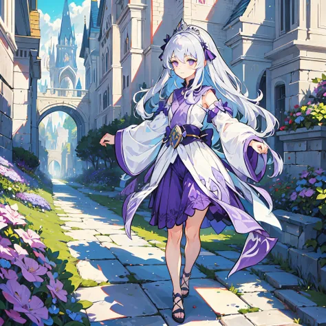 2. "Lila, a shy and gentle princess with long silver hair and purple eyes, must navigate a treacherous kingdom and uncover the secrets of her familys past."
