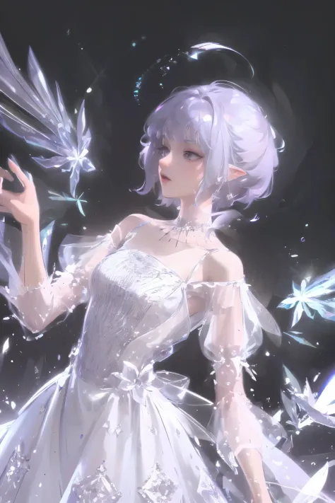(Extremely detailed CG unity 8k wallpaper, masterpiece, best quality, Extremely detailed), (Optimal lighting, The best shadow, Extremely delicate and beautiful), Very cool, Dynamic, and original young girl characters (Dynamic pose) Silver (Pixie Short Hair...