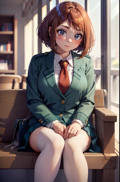 Ochaco is a  girl with a curvaceous figure., Fair skin, Reddish brown hair and matching eye color,. Her cheeks have a perpetual pink blush, and彼女の目は大きくて丸く、Thick upper eyelashes, Two more lines on each side that stand out.、and少数ですがより個別に目立つDownまつげ. Her hair ...