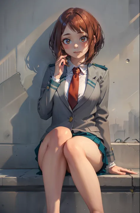 Ochaco is a  girl with a curvaceous figure., Fair skin, Reddish brown hair and matching eye color,. Her cheeks have a perpetual pink blush, and彼女の目は大きくて丸く、spreadlegs、showwhitepanties,Thick upper eyelashes, Two more lines on each side that stand out.、and少数で...