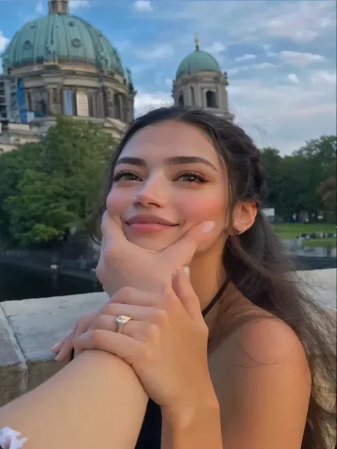 arafed woman with a ring on her hand posing for a picture, portrait sophie mudd, hand on cheek, viktoria gavrilenko, alexandria ocasio cortez, bella poarch, alexandria ocasio-cortez, alexandria ocasio - cortez, mia kischner, ekaterina, karolina cummings, n...