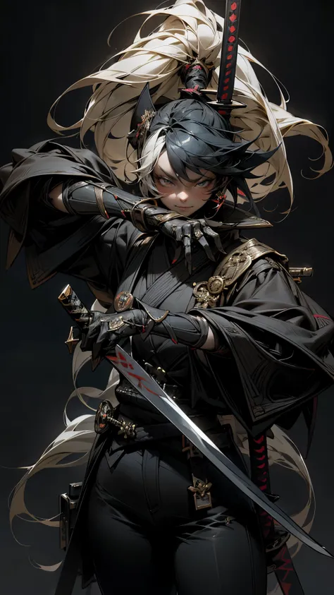 a woman holding a sword in a dark room, 2. 5 d cgi anime fantasy artwork, holding a black katana, stuning fantasy 3 d render, holding katana, unreal engine character art, unsheathing her katana, she is holding a katana sword, yasuke 5 0 0 px models, dramat...