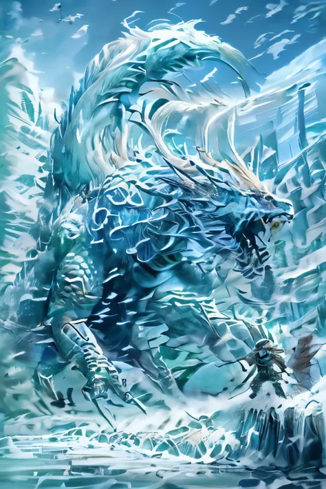 scene 2: frostfrill hunting
"a large, reptilian monster named frostfrill with blue-white icy scales and a sharp ice blade-like t...