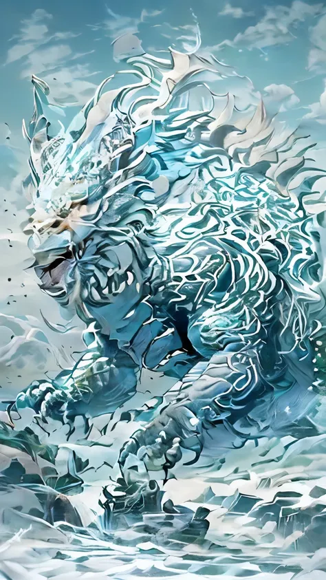 Frostfrill During a Snowstorm
"A large, reptilian monster named Frostfrill with blue-white icy scales and ice crystals growing from its back, enduring a harsh snowstorm. Frostfrill is bracing itself against the strong winds and heavy snowfall, its icy scal...