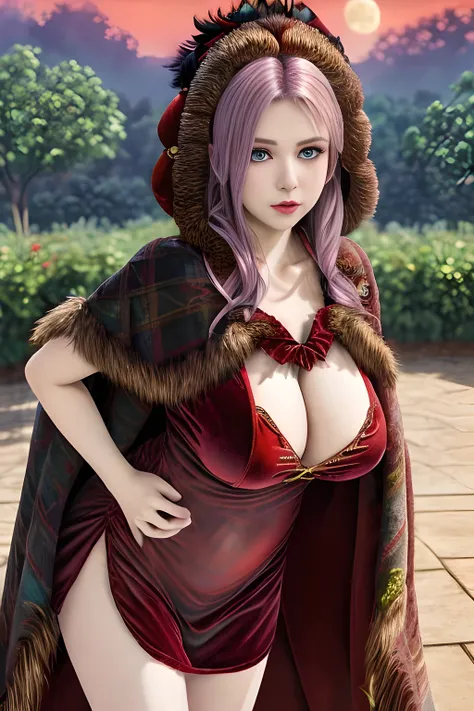 1girl,(RED theme: 1.2), (Velvet fabric nightgown: 1.2), (Koch snowflake cloak: 1.5), ,garden,moon,huge breasts,lactating,(lip gloss),(masterpiece), best quality, (real life portrait photography:1.5),unltra detailed,8K,Shot with a professional-grade camera ...