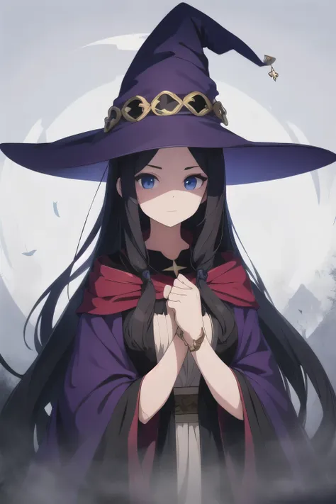 beautiful female long hair,witch ,fog