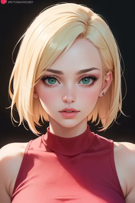 (best quality,4k,8k,highres,masterpiece:1.2),ultra-detailed,(realistic,photorealistic,photo-realistic:1.37),portrait,sexy woman,beautiful face,blonde hair,short bob hairstyle,seductive gaze,green eyes,pale skin turning pink,beautiful pink lips parted,sleev...