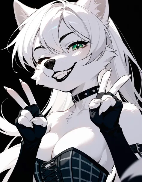 solo,  score_9,score_8_up,score_7_up, source_cartoon, source_furry, an anthro furry white husky girl, green eyes, husky dog fema...