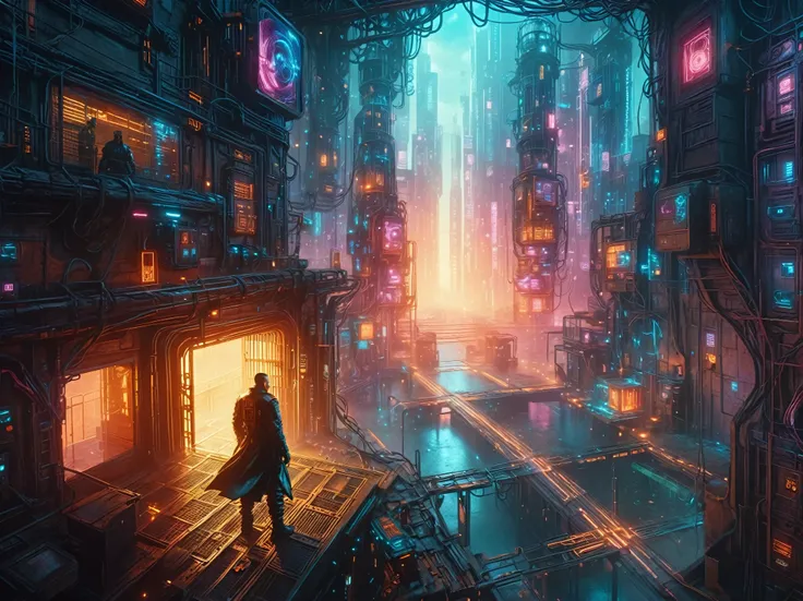 A stunning, high-quality image of a cyberpunk szene of Dangerous Prisioner in jail, prision background, This captivating piece seamlessly blends photography, evokes several portals, illustration, 3D rendering, and painting to create a cinematic experience ...