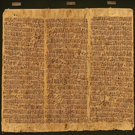 a close-up of a piece of writing on a piece of paper, papiro, escrita antiga, ancient Egitoian, hieroglyphsics, estilo de texto antigo, roteiro antigo, Egito, scientific document, Egitoian, ancestral&quot;, manuscrito antigo, exhibited at the british museu...