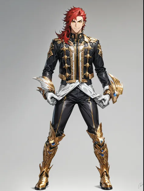 rosto masculino, 1 homem, rosto dos homens, homem adulto, Bonito, a man with red hair in a black jacket with a silver details, black pants,white gloves on hands gold moccasin shoes jaqueta, mais detalhes, Antecedentes ciberpunk, Os 70 mm, hyper-detailed, f...