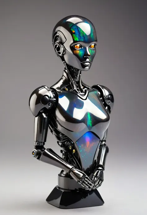 busto de robot, mujer, cyborg, futurista, made of black opal.