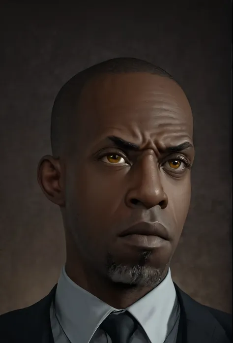a close up of ,shawt ,a black man in a yellow shirt and tie, for hire 3d artist, closeup character portrait, cinematic bust portrait, character artist, detailed character portrait, character art portrait, stylized portrait, stylized portrait formal pose, h...