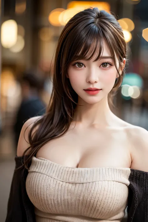 (8k、RAW Photos、highest quality、masterpiece:1.2)、(Realistic、Photorealistic:1.37)、Very detailed、Ultra-high resolution、1 girl、Seeing the viewer、Beautiful and elaborate face、Laughter、narrow、(Slim waist) :1.3)、Shortcuts、Beautiful, smooth skin、huge breasts of be...