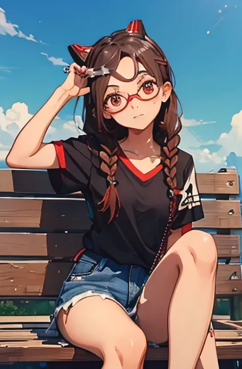 ((( character : teenager : Tzuyu : nerd : fit body : braided hair : glasses :  : sitting  )))