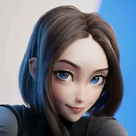 tem uma mulher com cabelo azul e blusa preta, estilo anime 3 d realista, estilo anime 3d, anime 3d realista, 8k portrait rendering, photoestilo de arte realista, estilo de arte realista, anime fotorrealista girl render, estilo de realismo de anime, anime f...