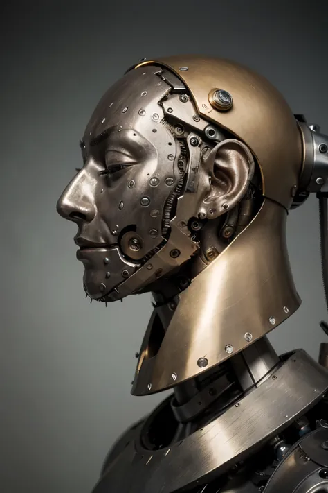 (((metal mechanical face)))，profile，golden，Mechanical Texture，Close eyes，robot