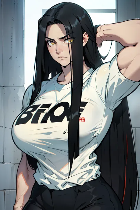 huge muscles girl huge breasts toned body black hair yellow eyes pale skin upset tight shirt expressionless sad straight hair straight hair straight hair straight hair straight hair straight hair straight hair straight hair straight hair straight hair stra...