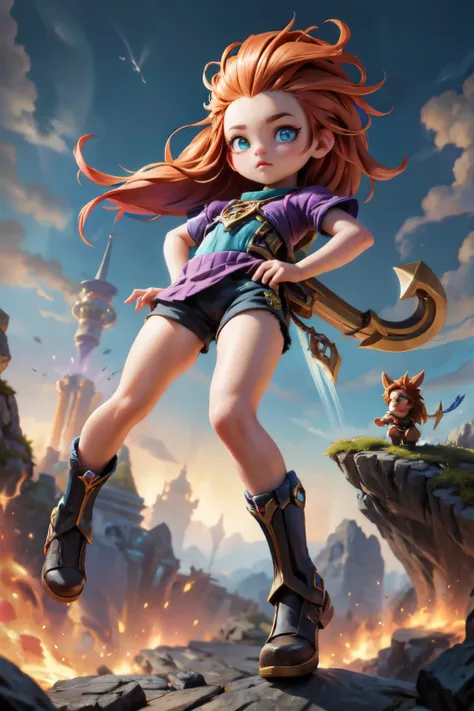 masterpiece, best quality, zoe, floating in runeterra, shorts, heterochromia,fantasy art 8k,masterpiece,score_9,score_8,score_7,...