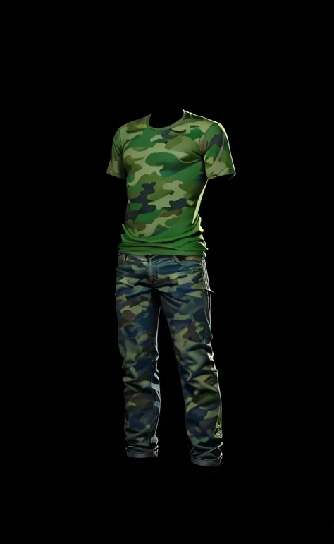 clothing，Camouflage T-shirt，jeans，Realism