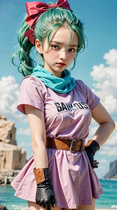 shes bulma with tosca colour hair convert to Real life, 8k