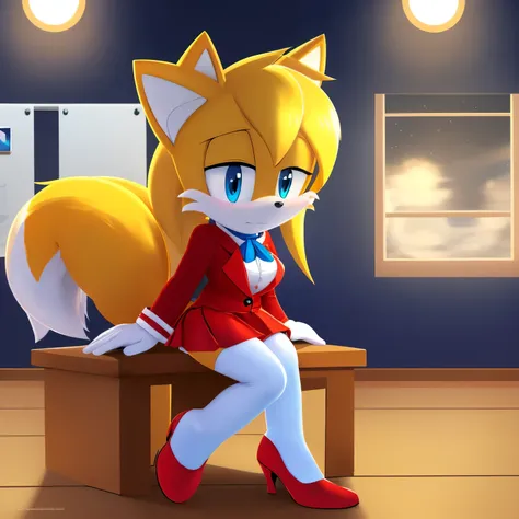 score_9, score_8_up, score_7_up, 2D, ((Masterpiece)), high quality, studio quality, solo, 1girl, (((Tails the Fox but female))), Female Tails, Female, Mobian, Fox, (((light yellow fur))), (((long light yellow hair))), light blue eyes, medium breasts, Jewel...