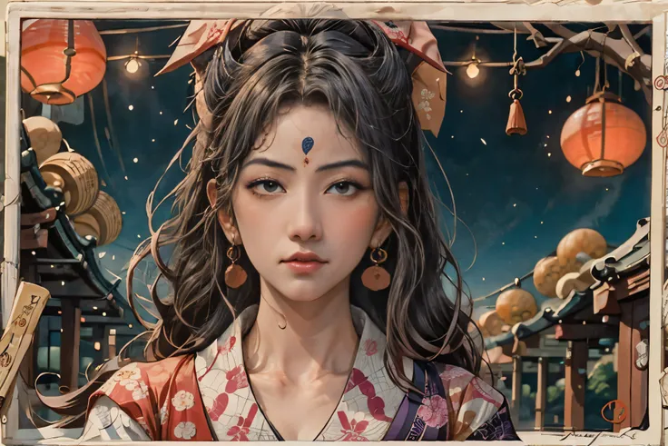 (Ukiyo-e:1.9)、woodblock print、woodblock print、otherscape、SF、Space Opera、Beautiful woman、Purple clouds gather、Detailed face、Beautiful Eyes、Elegant garments、Intricate floral pattern、Delicate skin、Natural light、A calming color palette、Soft Focuasterpiece、skim...