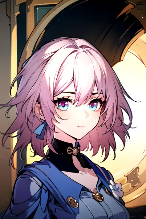 ((best quality)), ((masterpiece)), (detailed), perfect face. Asian girl. Pink hair. Blue eyes. 